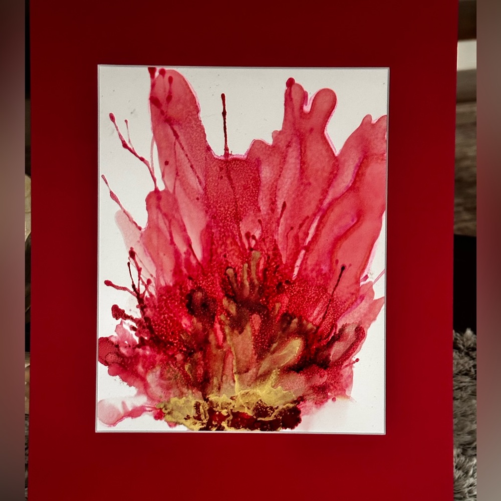 Hand Crafted Red and Gold Abstract alcohol ink Painting - Picture 4 of 6